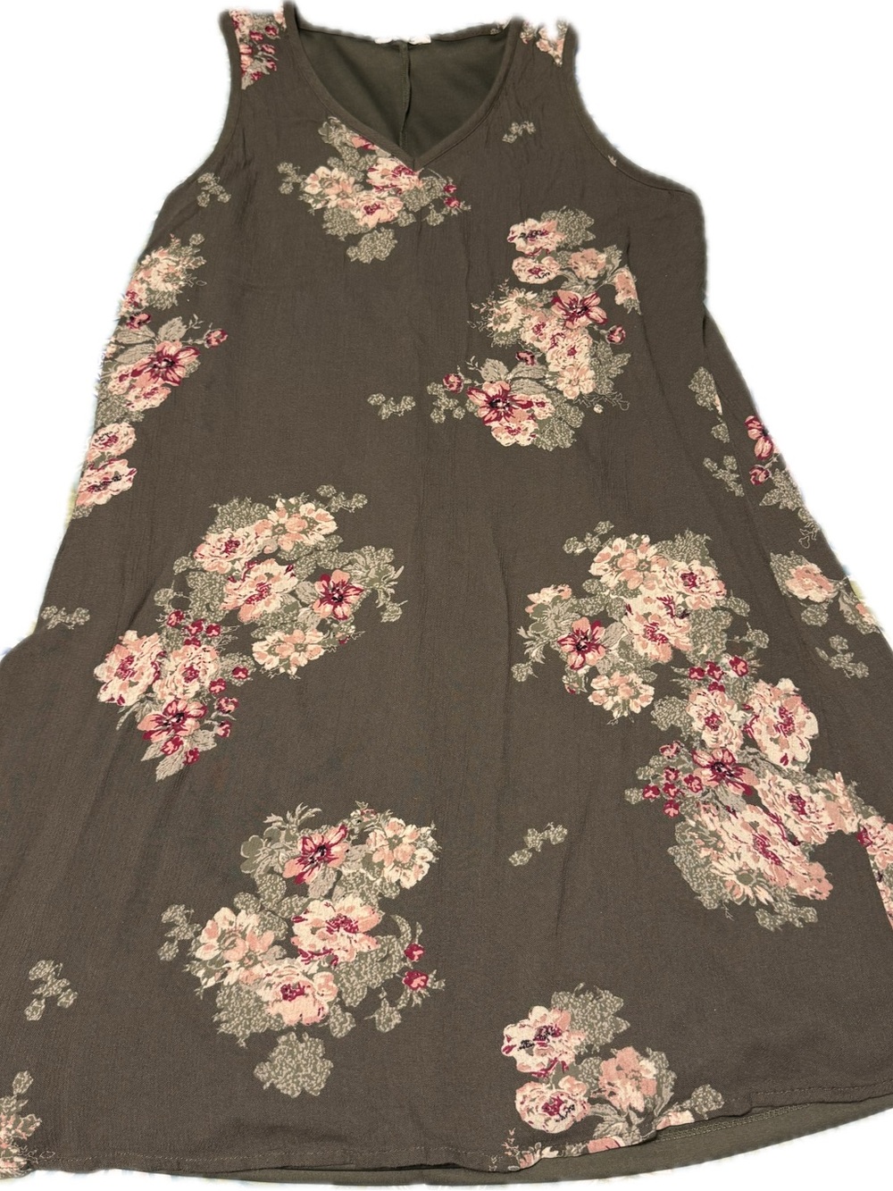 Maurices Olive Green Floral Sleeveless V-Neck Dress